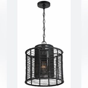Jayna Crystorama Jute Black Hanging Pendant Chandelier Light BOHO Natural Modern